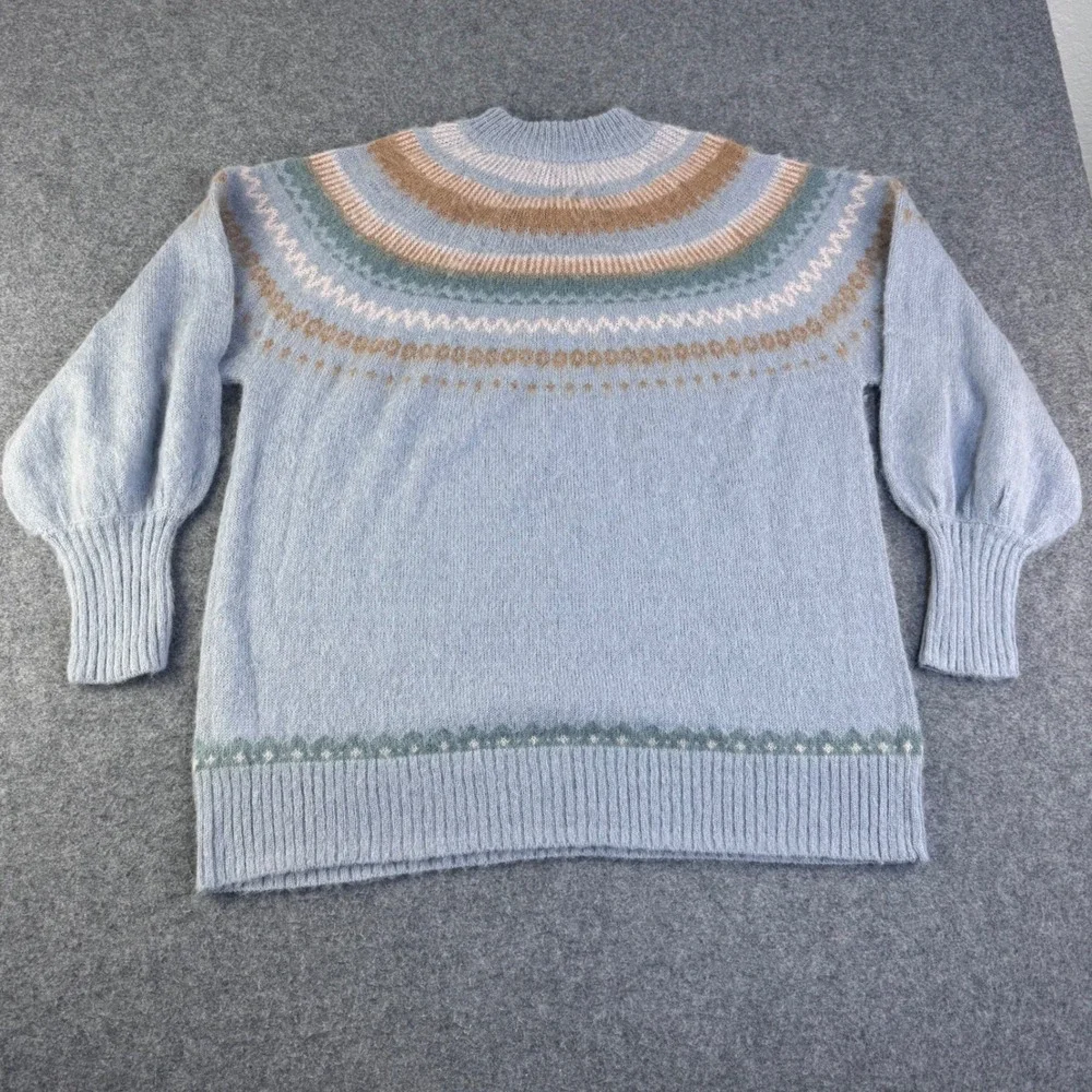 J. Crew Fair Isle Alpaca Wool Blend Yoke Sweater Dusty Blue BD152 Womens L NWT